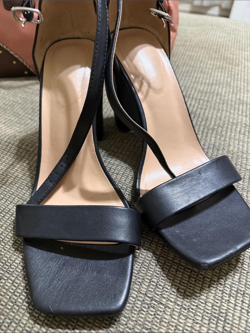 Minimalist Black Square-Toe High Heel Sandals